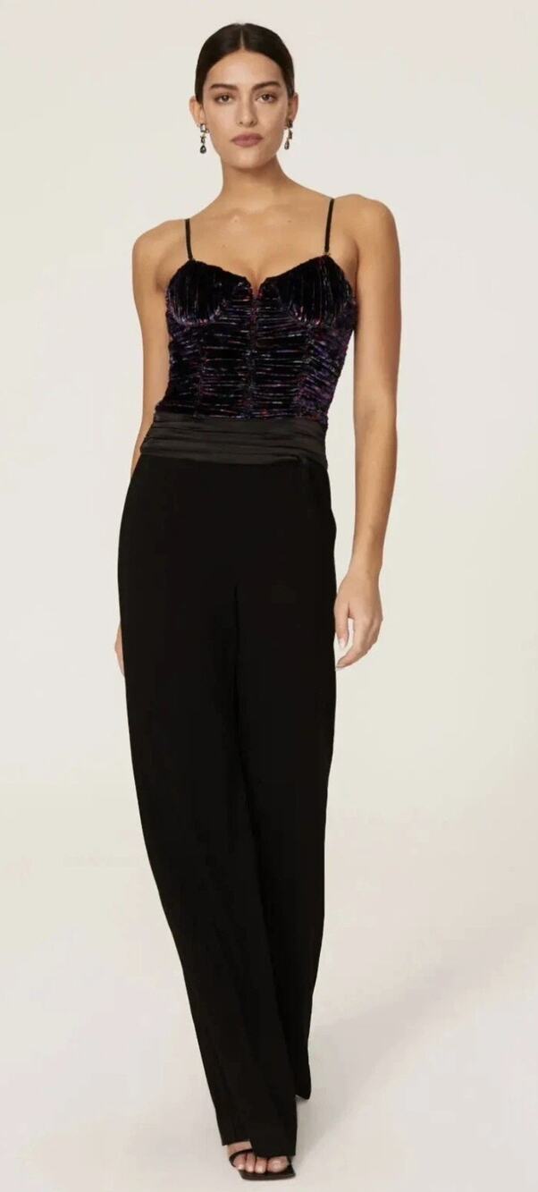 RAMY BROOK PRINTED CAPONE PURPLE/ BLACK WIDE LEG JUMPSUIT SIZE 00-$595